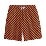 Orange And Black Checkered Pattern Print Cotton Shorts