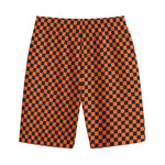 Orange And Black Checkered Pattern Print Cotton Shorts