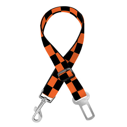 Orange And Black Checkered Pattern Print Dog Seat Belt