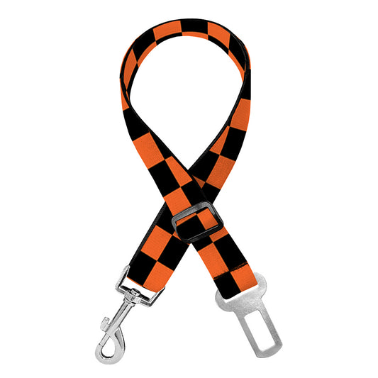 Orange And Black Checkered Pattern Print Dog Seat Belt