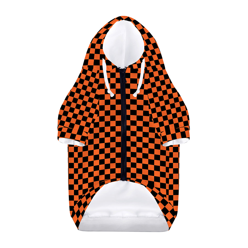 Orange And Black Checkered Pattern Print Dog Zip Up Hoodie