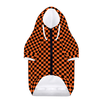 Orange And Black Checkered Pattern Print Dog Zip Up Hoodie