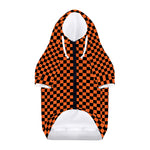 Orange And Black Checkered Pattern Print Dog Zip Up Hoodie