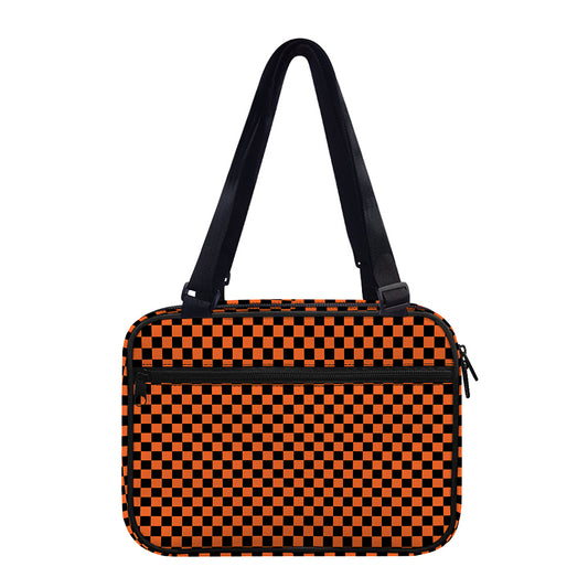 Orange And Black Checkered Pattern Print Double Strap Bible Bag