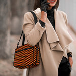 Orange And Black Checkered Pattern Print Double Strap Bible Bag