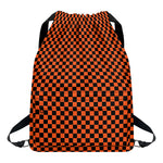 Orange And Black Checkered Pattern Print Drawstring Backpack