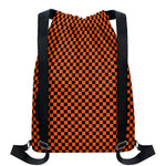 Orange And Black Checkered Pattern Print Drawstring Backpack