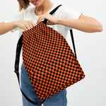 Orange And Black Checkered Pattern Print Drawstring Backpack