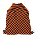 Orange And Black Checkered Pattern Print Drawstring Bag