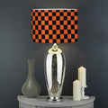 Orange And Black Checkered Pattern Print Drum Lamp Shade