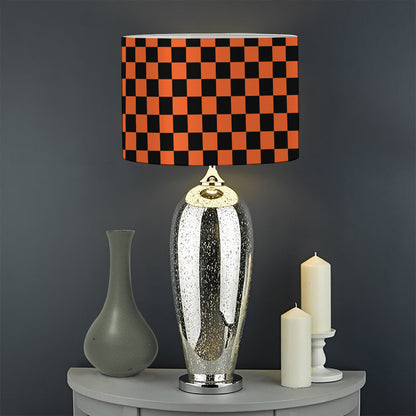 Orange And Black Checkered Pattern Print Drum Lamp Shade