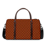 Orange And Black Checkered Pattern Print Duffle Bag