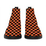 Orange And Black Checkered Pattern Print Flat Ankle Boots