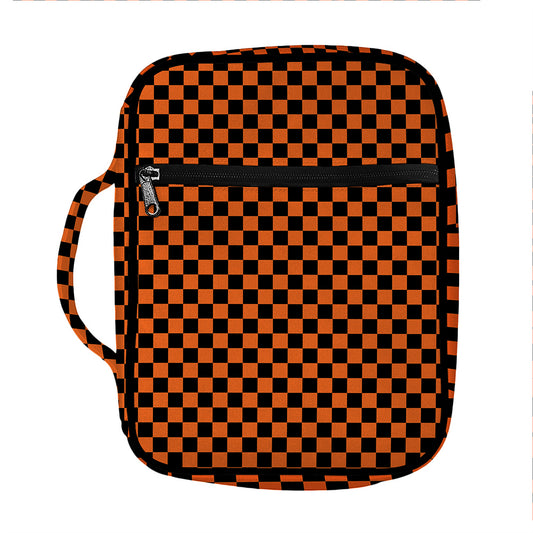 Orange And Black Checkered Pattern Print Front Pocket Bible Bag
