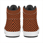 Orange And Black Checkered Pattern Print High Top Leather Sneakers