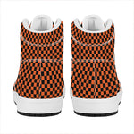 Orange And Black Checkered Pattern Print High Top Leather Sneakers