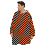Orange And Black Checkered Pattern Print Hoodie Blanket
