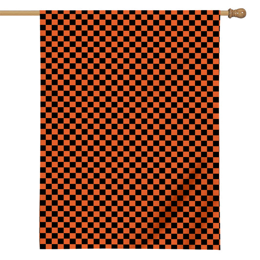 Orange And Black Checkered Pattern Print House Flag