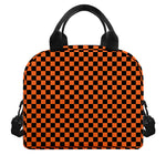 Orange And Black Checkered Pattern Print Insulated Lunch Bag