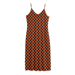 Orange And Black Checkered Pattern Print Jersey Midi Cami Dress
