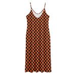 Orange And Black Checkered Pattern Print Jersey Midi Cami Dress