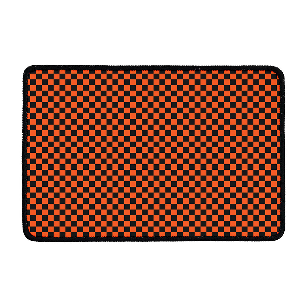 Orange And Black Checkered Pattern Print Kitchen Mat