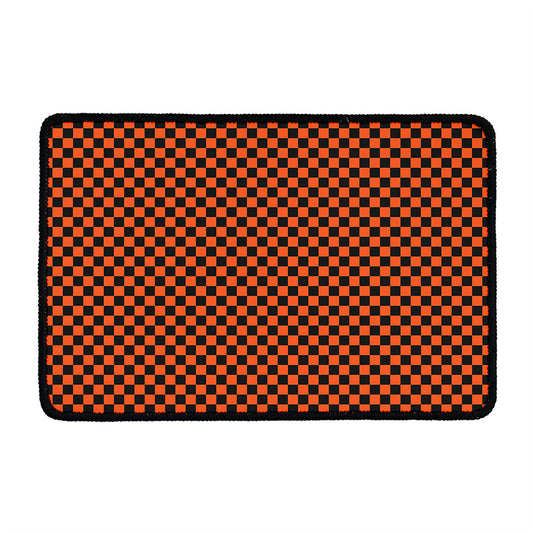 Orange And Black Checkered Pattern Print Kitchen Mat