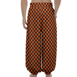 Orange And Black Checkered Pattern Print Lantern Pants