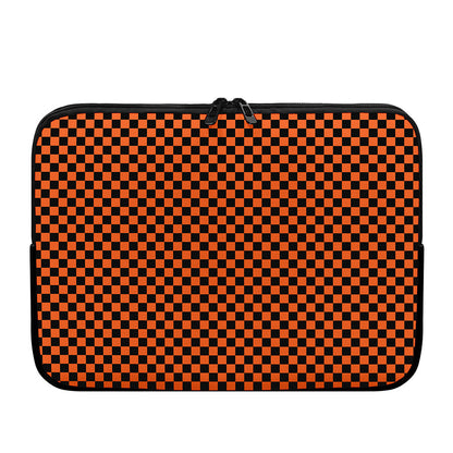 Orange And Black Checkered Pattern Print Laptop Sleeve