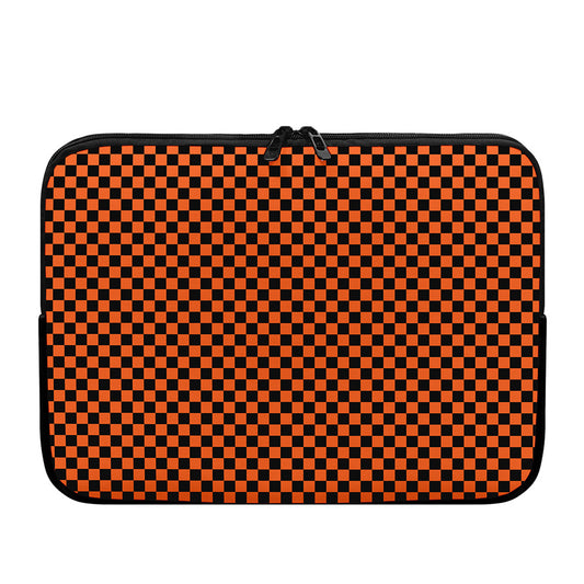 Orange And Black Checkered Pattern Print Laptop Sleeve