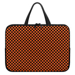 Orange And Black Checkered Pattern Print Laptop Sleeve With Handle