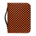 Orange And Black Checkered Pattern Print Leather Bible Cover
