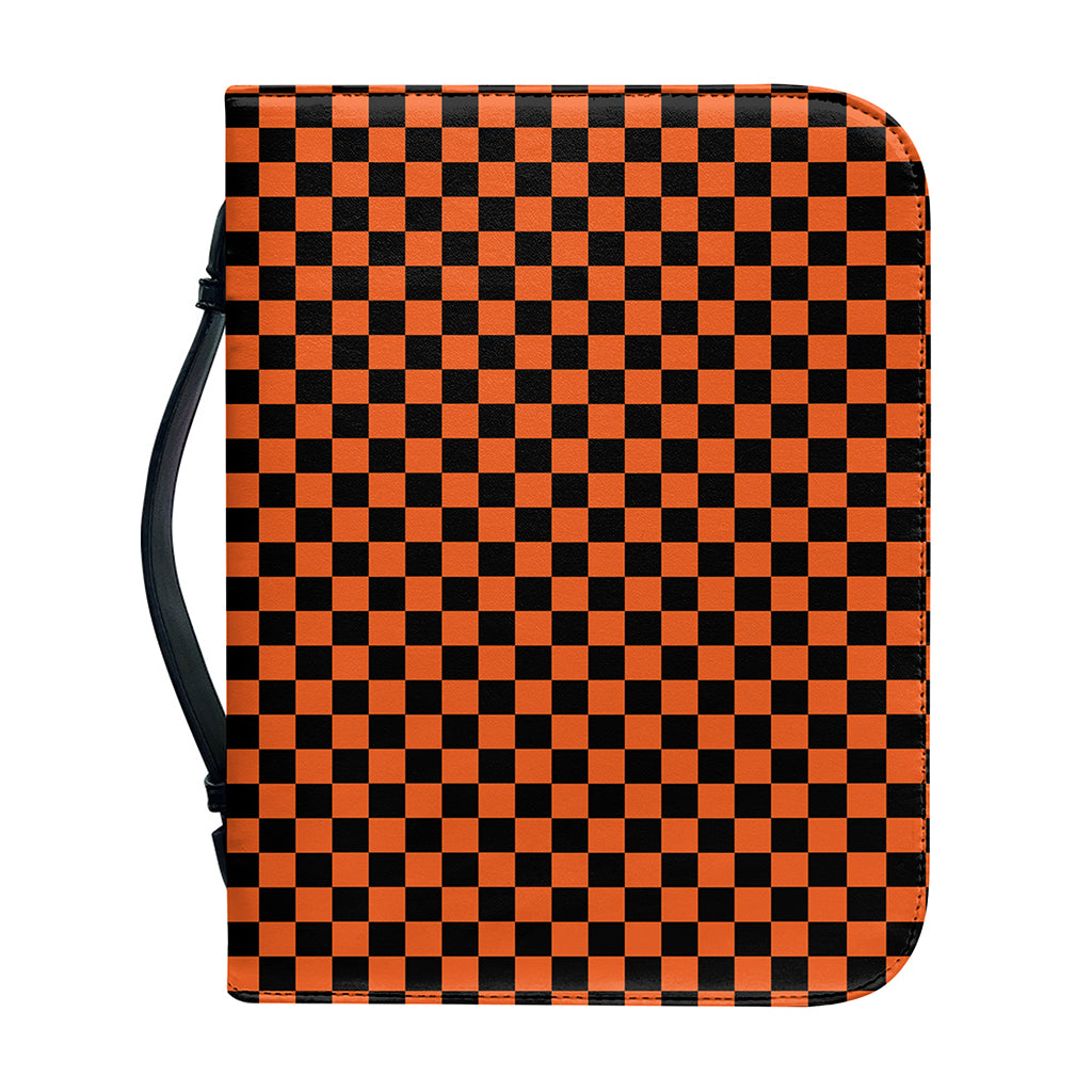 Orange And Black Checkered Pattern Print Leather Bible Cover