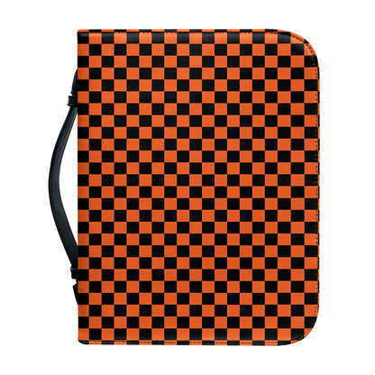 Orange And Black Checkered Pattern Print Leather Bible Cover
