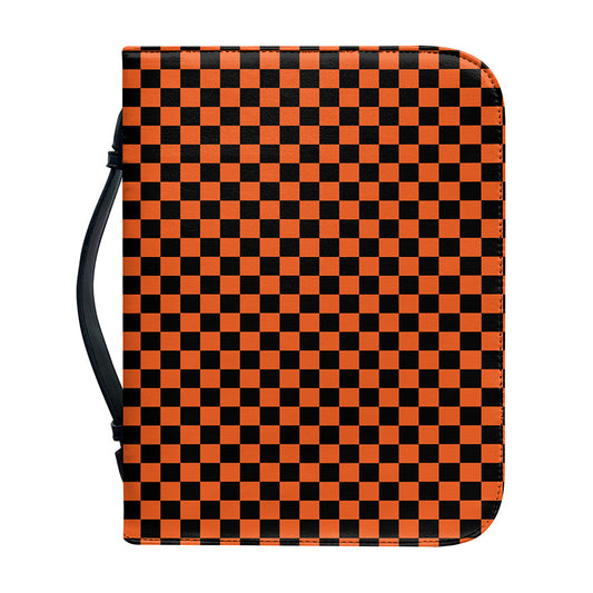 Orange And Black Checkered Pattern Print Leather Bible Cover