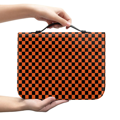 Orange And Black Checkered Pattern Print Leather Bible Cover