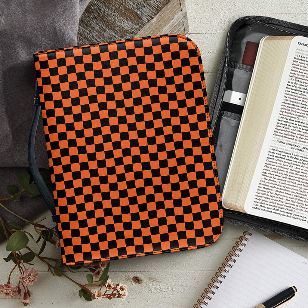 Orange And Black Checkered Pattern Print Leather Bible Cover