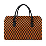 Orange And Black Checkered Pattern Print Leather Duffle Bag