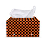 Orange And Black Checkered Pattern Print Leather Tissue Box Cover