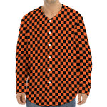 Orange And Black Checkered Pattern Print Long Sleeve Baseball Jersey