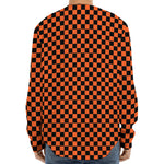 Orange And Black Checkered Pattern Print Long Sleeve Baseball Jersey