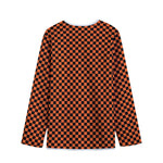 Orange And Black Checkered Pattern Print Long Sleeve Short Coat