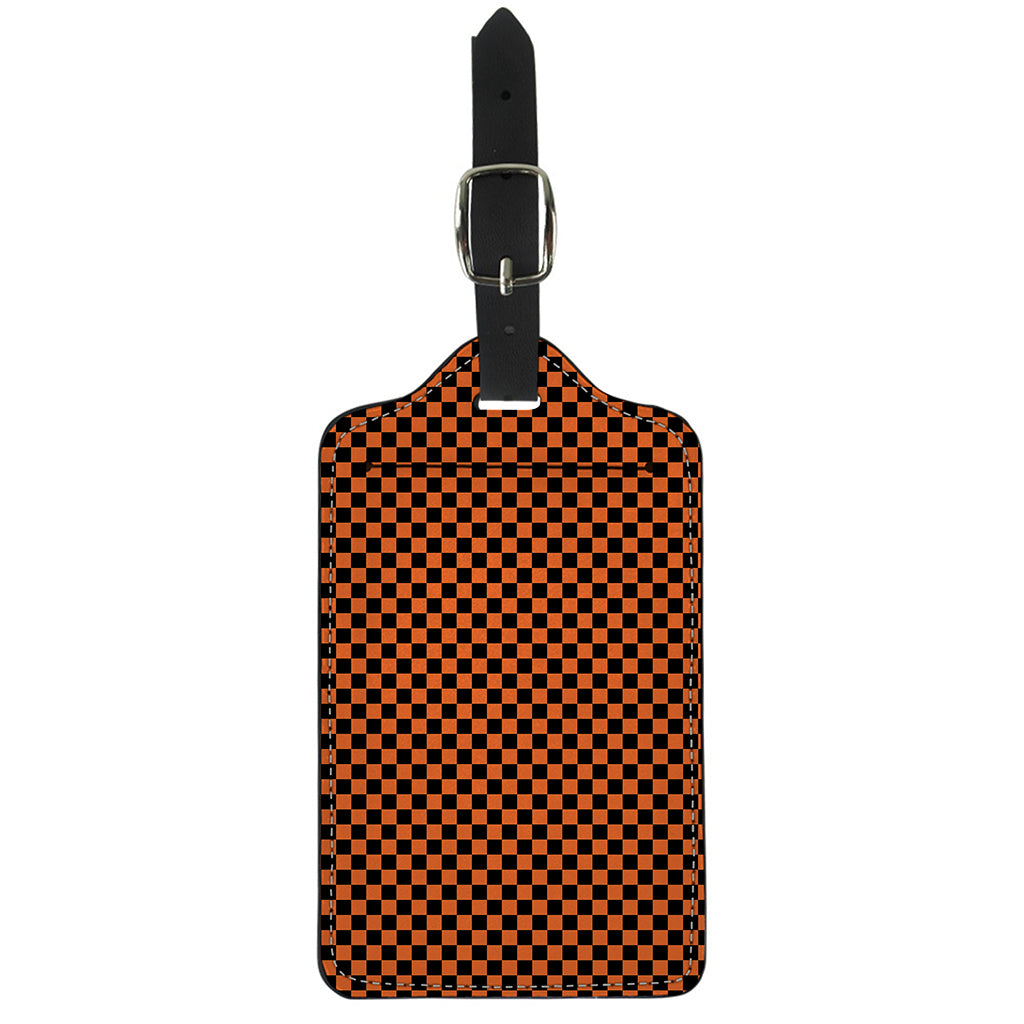 Orange And Black Checkered Pattern Print Luggage Tag