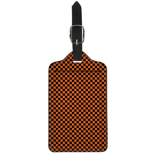 Orange And Black Checkered Pattern Print Luggage Tag
