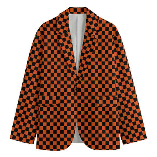 Orange And Black Checkered Pattern Print Men's Blazer