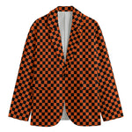 Orange And Black Checkered Pattern Print Men's Blazer