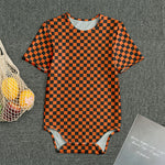 Orange And Black Checkered Pattern Print Men's Bodysuit