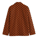 Orange And Black Checkered Pattern Print Men's Cotton Blazer