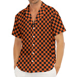 Orange And Black Checkered Pattern Print Men's Deep V-Neck Shirt