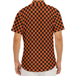 Orange And Black Checkered Pattern Print Men's Deep V-Neck Shirt